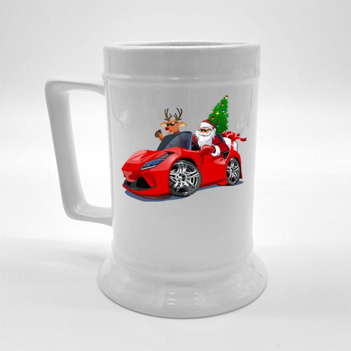 Christmas Santa Claus Reindeer Muscle Car Beer Stein