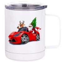 Christmas Santa Claus Reindeer Muscle Car 12 oz Stainless Steel Tumbler Cup