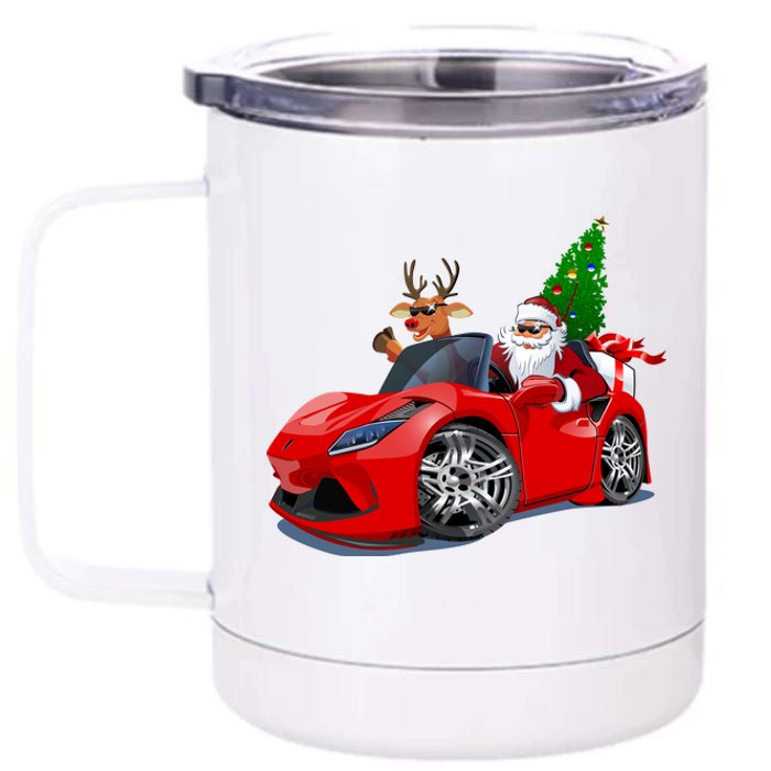 Christmas Santa Claus Reindeer Muscle Car 12 oz Stainless Steel Tumbler Cup