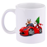 Christmas Santa Claus Reindeer Muscle Car 11oz C Handle Ceramic Mug