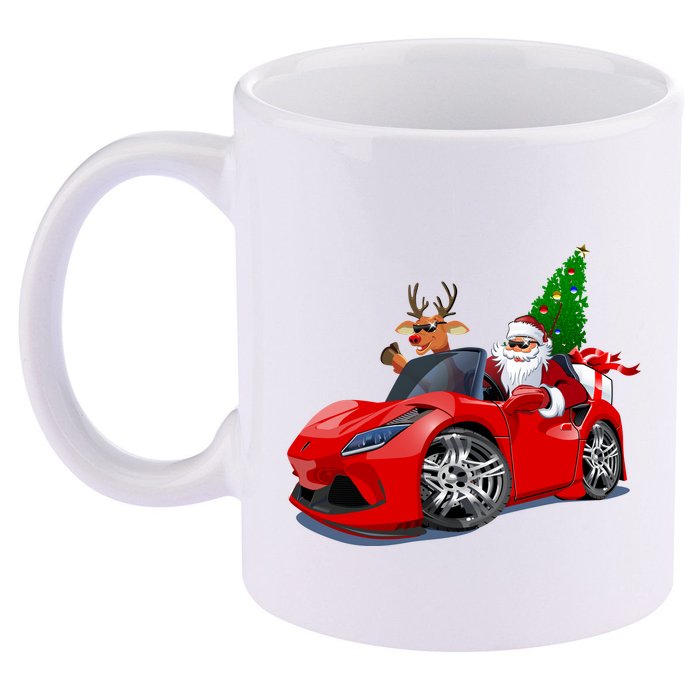Christmas Santa Claus Reindeer Muscle Car 11oz C Handle Ceramic Mug