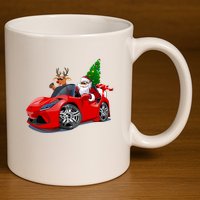 Christmas Santa Claus Reindeer Muscle Car 11oz C Handle Ceramic Mug