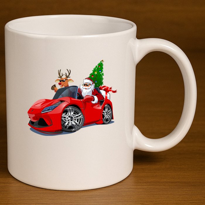 Christmas Santa Claus Reindeer Muscle Car 11oz C Handle Ceramic Mug