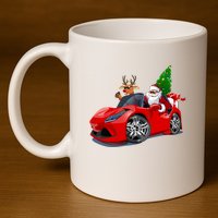 Christmas Santa Claus Reindeer Muscle Car 11oz C Handle Ceramic Mug