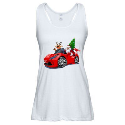 Christmas Santa Claus Reindeer Muscle Car Ladies Essential Flowy Tank