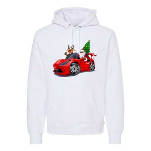 Christmas Santa Claus Reindeer Muscle Car Premium Hoodie