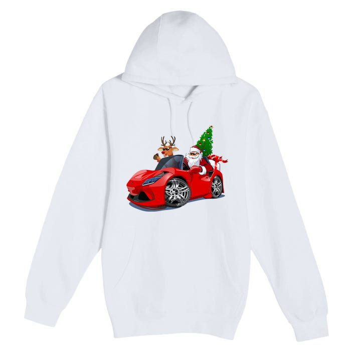 Christmas Santa Claus Reindeer Muscle Car Premium Pullover Hoodie