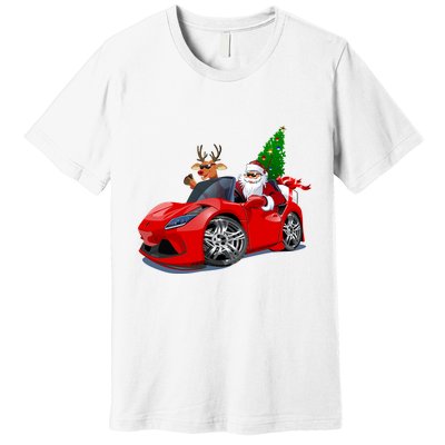 Christmas Santa Claus Reindeer Muscle Car Premium T-Shirt