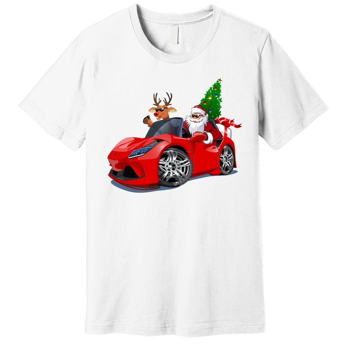 Christmas Santa Claus Reindeer Muscle Car Premium T-Shirt