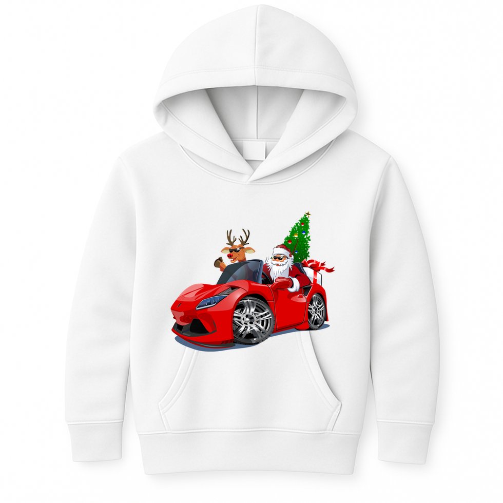 Christmas Santa Claus Reindeer Muscle Car Kids Hoodie