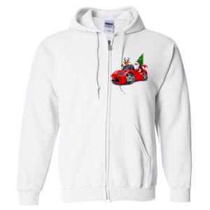 Christmas Santa Claus Reindeer Muscle Car Full Zip Hoodie