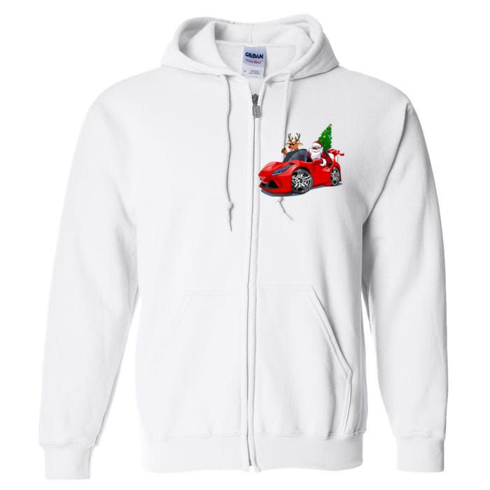 Christmas Santa Claus Reindeer Muscle Car Full Zip Hoodie