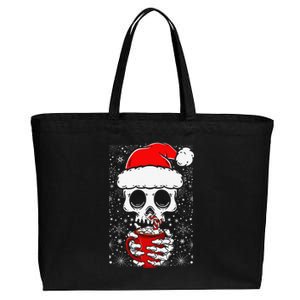 Christmas Skeleton Drinks Cocoa Santa Claus Skeleton Cotton Canvas Jumbo Tote