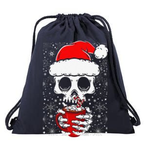 Christmas Skeleton Drinks Cocoa Santa Claus Skeleton Drawstring Bag