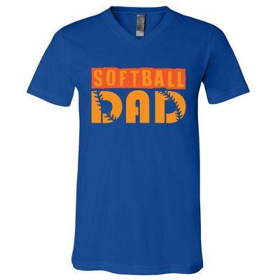 Cute Softball Dad Softball Fathers Softball Dads Gift V-Neck T-Shirt