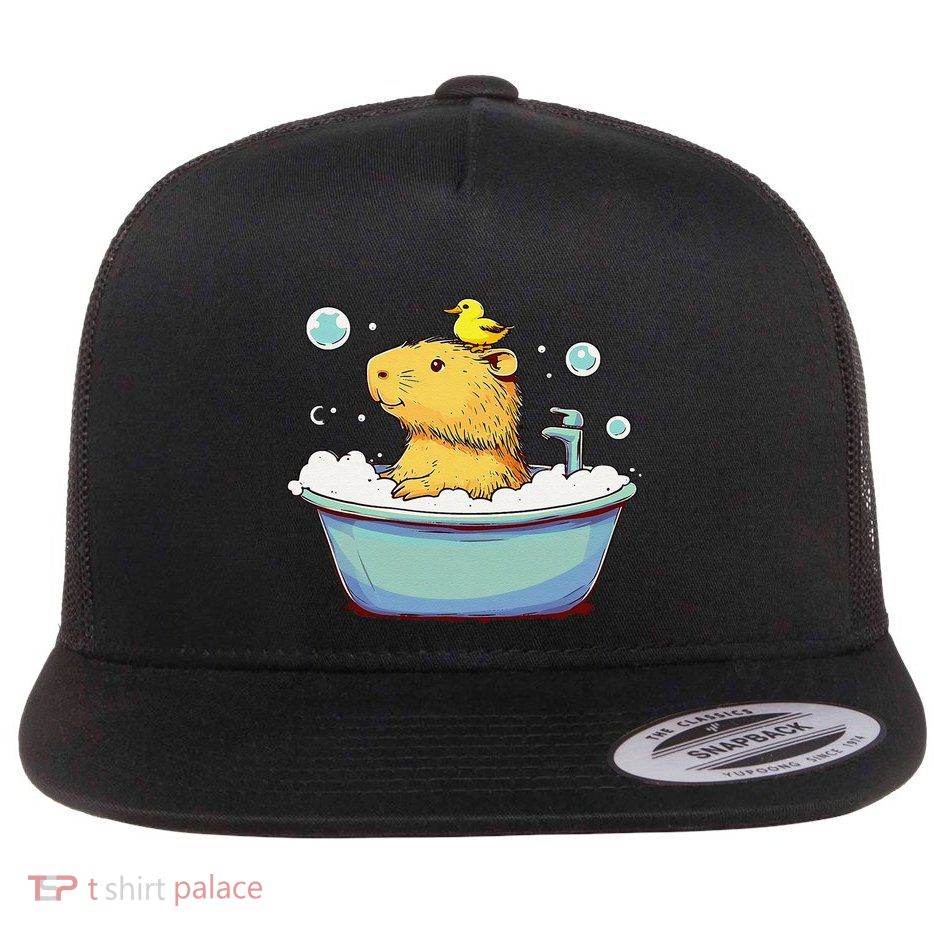 Capybara Shower Duck Lovely Animal Flat Bill Trucker Hat