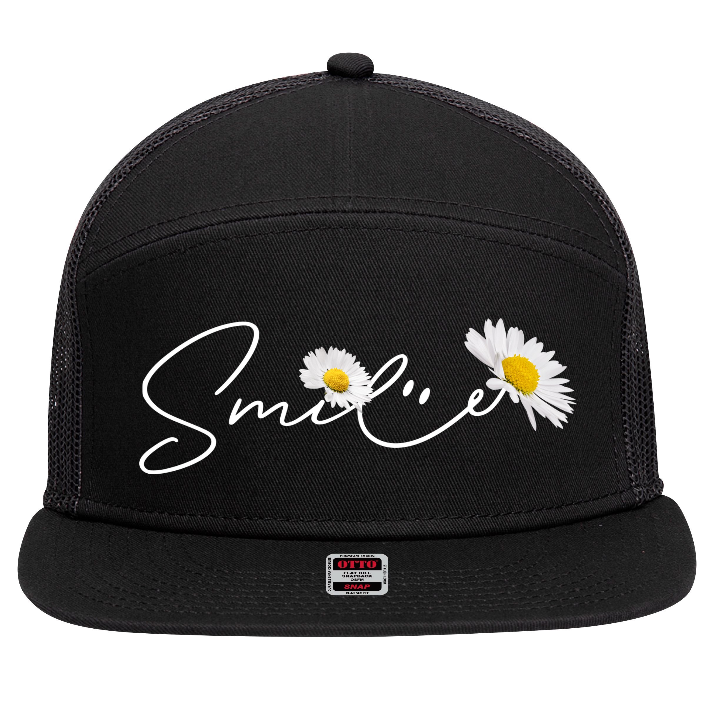 Cute Smile Daisy Flower 7 Panel Mesh Trucker Snapback Hat