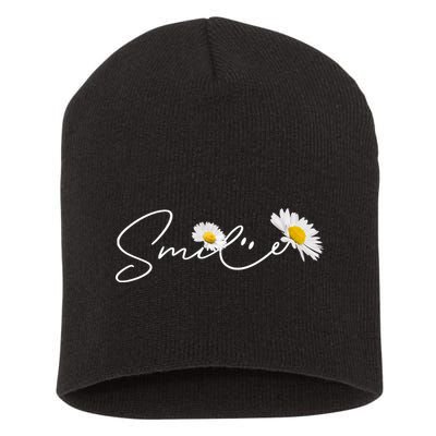 Cute Smile Daisy Flower Short Acrylic Beanie