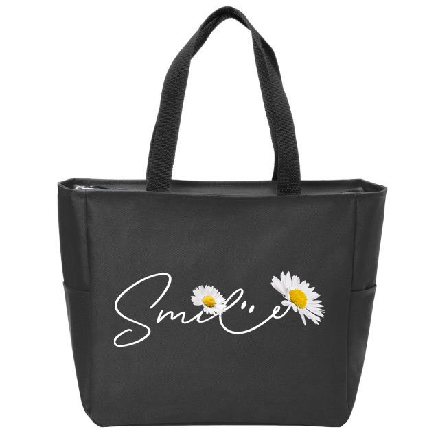 Cute Smile Daisy Flower Zip Tote Bag