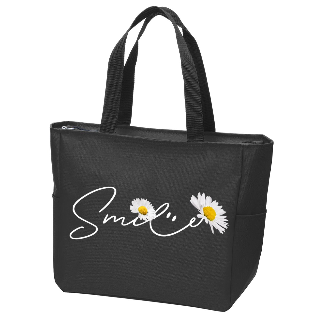 Cute Smile Daisy Flower Zip Tote Bag