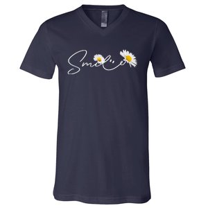 Cute Smile Daisy Flower V-Neck T-Shirt