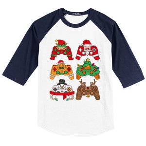 Christmas Santa Deer Gaming Controllers Gift Baseball Sleeve Shirt