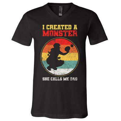 Catcher Softball Dad Fathers Day V-Neck T-Shirt