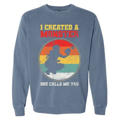 Catcher Softball Dad Fathers Day Garment-Dyed Sweatshirt