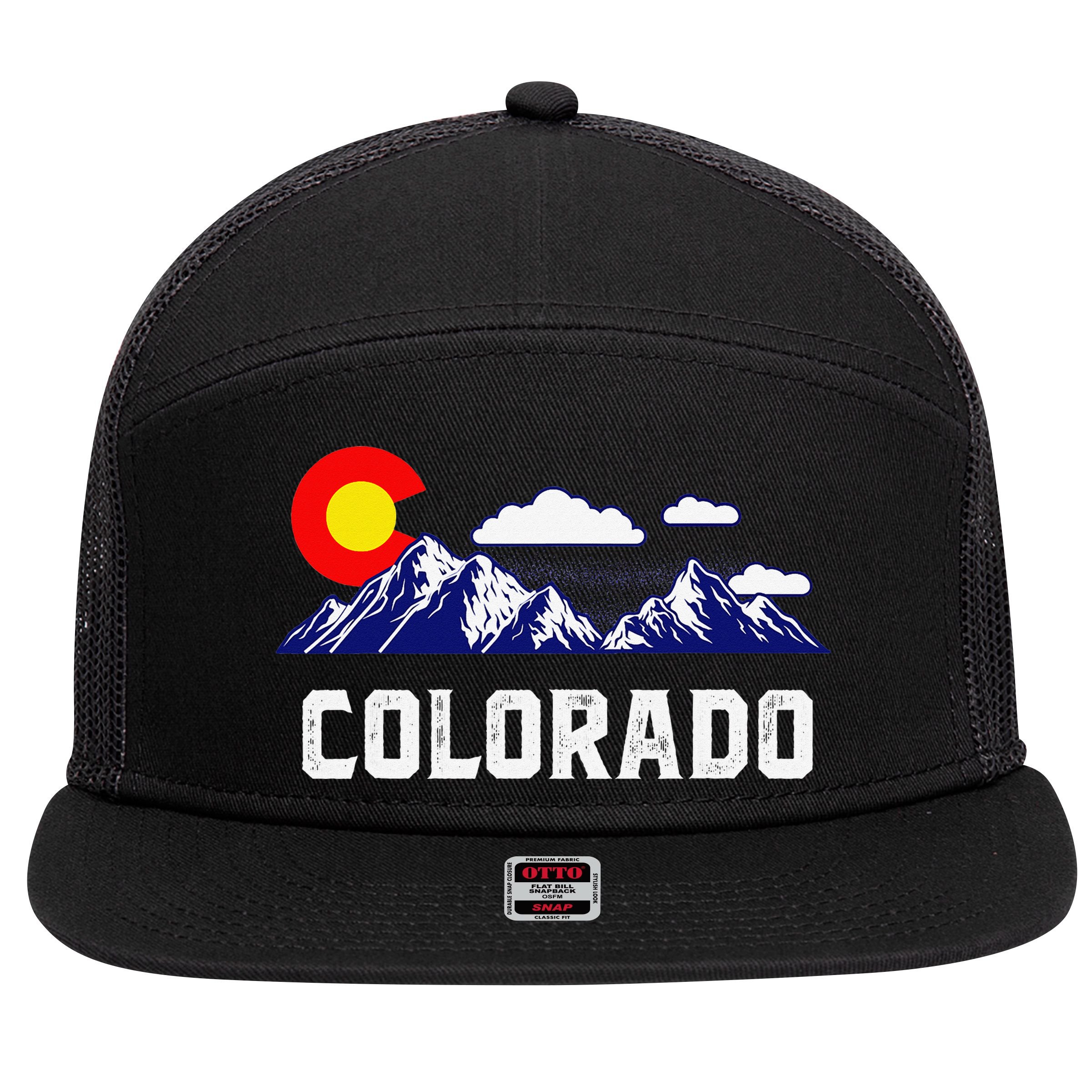 Colorado State Denver Map Flag CO Souvenir Mountain 7 Panel Mesh Trucker Snapback Hat