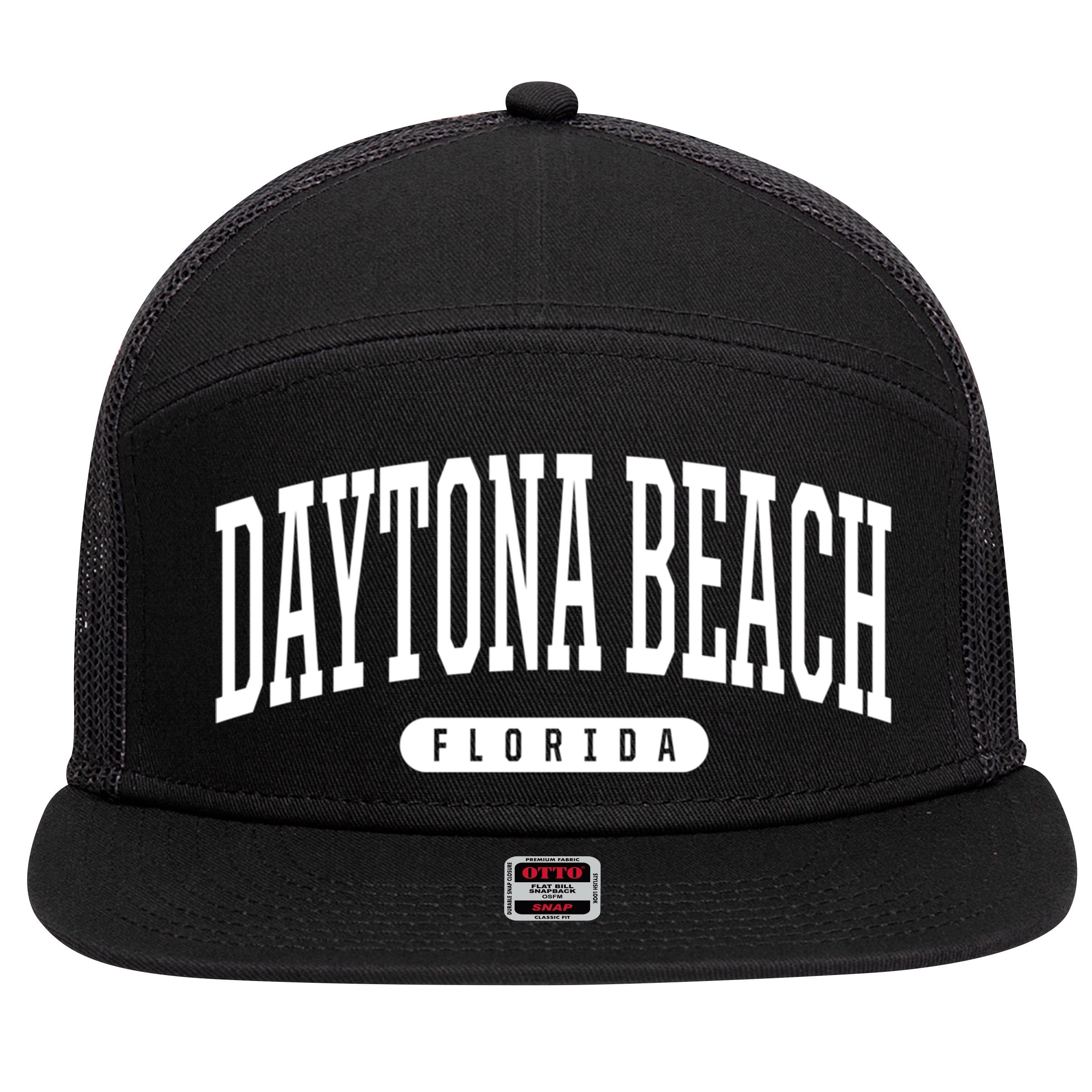 College Style Daytona Beach Florida Souvenir Gift 7 Panel Mesh Trucker Snapback Hat