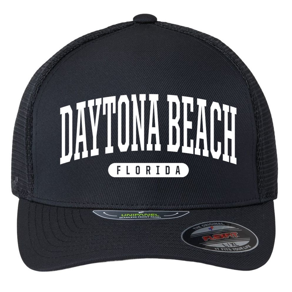 College Style Daytona Beach Florida Souvenir Gift Flexfit Unipanel Trucker Cap