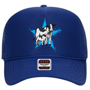 Cow Star Design Cattle Love Lover Cows Gift High Crown Mesh Back Trucker Hat