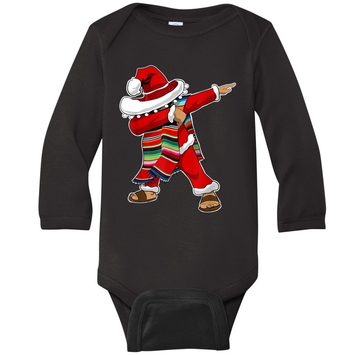 Christmas Sombrero Dabbing Mexican Serape Poncho Santa TShirt Baby Long Sleeve Bodysuit