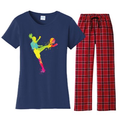 Cool Soccer Design For Women Girl Soccer Player Sport Lover Women's Flannel Pajama Set