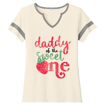 Cute Strawberry Daddy Of The Sweet One Ladies Halftime Notch Neck Tee