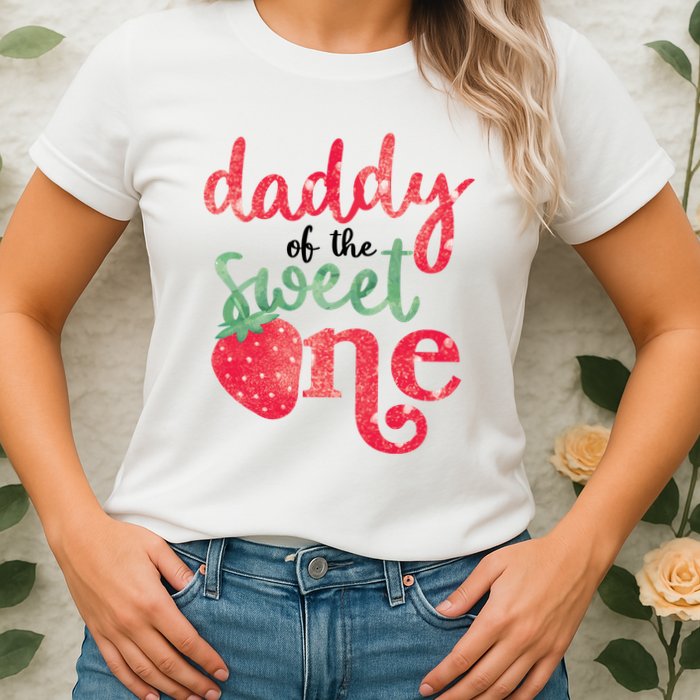 Cute Strawberry Daddy Of The Sweet One Womens T-Shirt