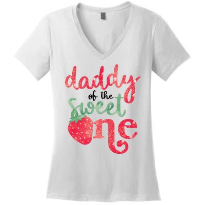 Cute Strawberry Daddy Of The Sweet One Women's V-Neck T-Shirt