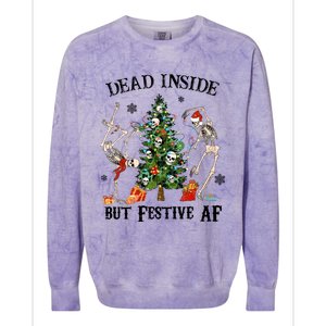 Christmas Skeleton Dancing Tree Dead Inside But Festive Af Great Gift Colorblast Crewneck Sweatshirt