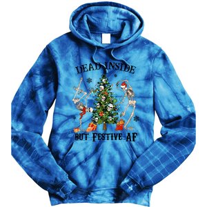 Christmas Skeleton Dancing Tree Dead Inside But Festive Af Great Gift Tie Dye Hoodie