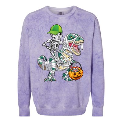 Cool Skeleton Dinosaur Halloween Trick Or Treat Colorblast Crewneck Sweatshirt