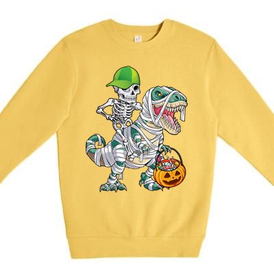 Cool Skeleton Dinosaur Halloween Trick Or Treat Premium Crewneck Sweatshirt