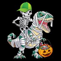 Cool Skeleton Dinosaur Halloween Trick Or Treat USA-Made Doggie Bandana