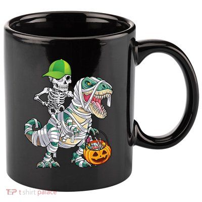 Cool Skeleton Dinosaur Halloween Trick Or Treat 11oz C Handle Ceramic Mug