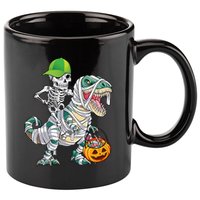 Cool Skeleton Dinosaur Halloween Trick Or Treat 11oz C Handle Ceramic Mug