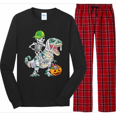 Cool Skeleton Dinosaur Halloween Trick Or Treat Long Sleeve Pajama Set