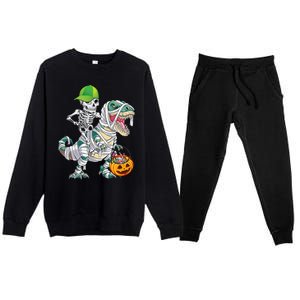 Cool Skeleton Dinosaur Halloween Trick Or Treat Premium Crewneck Sweatsuit Set