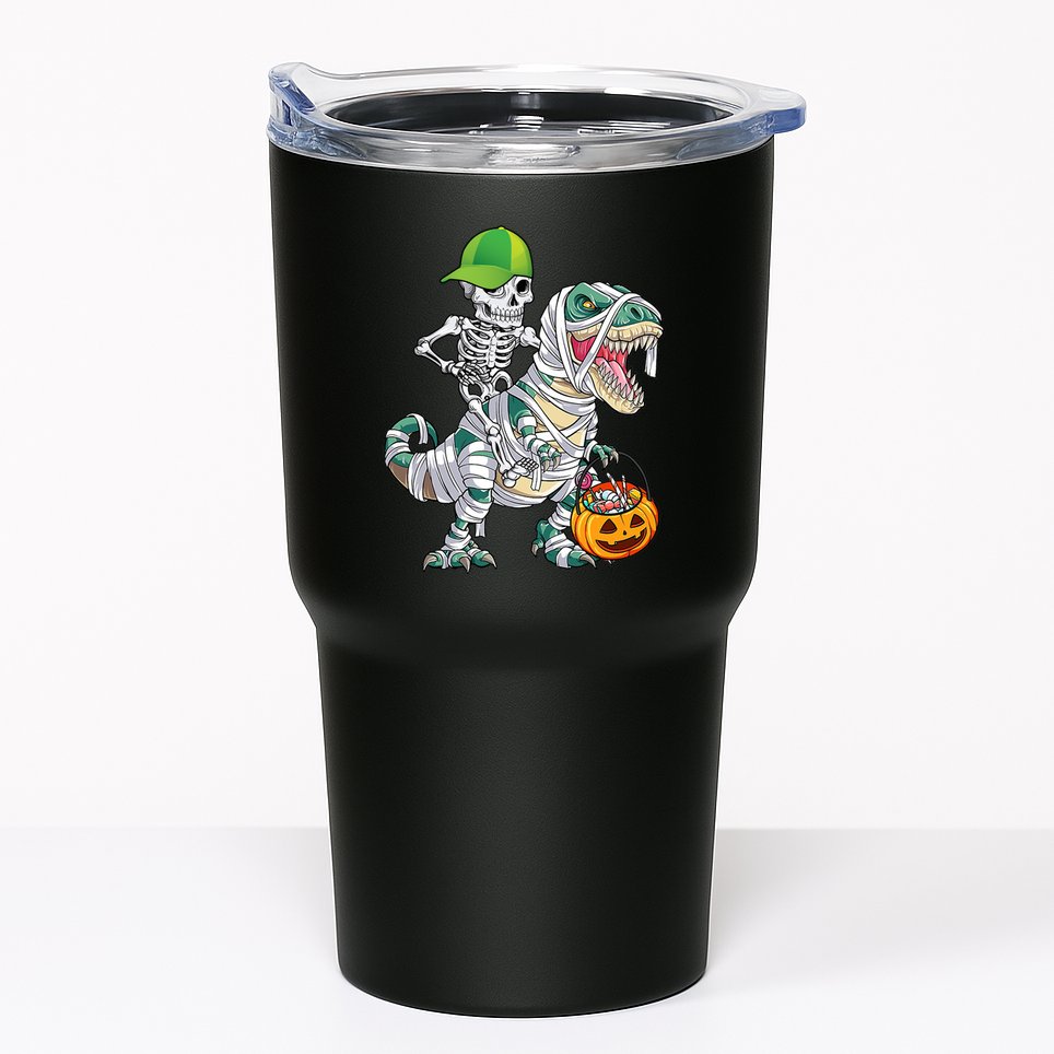 Cool Skeleton Dinosaur Halloween Trick Or Treat Tumbler