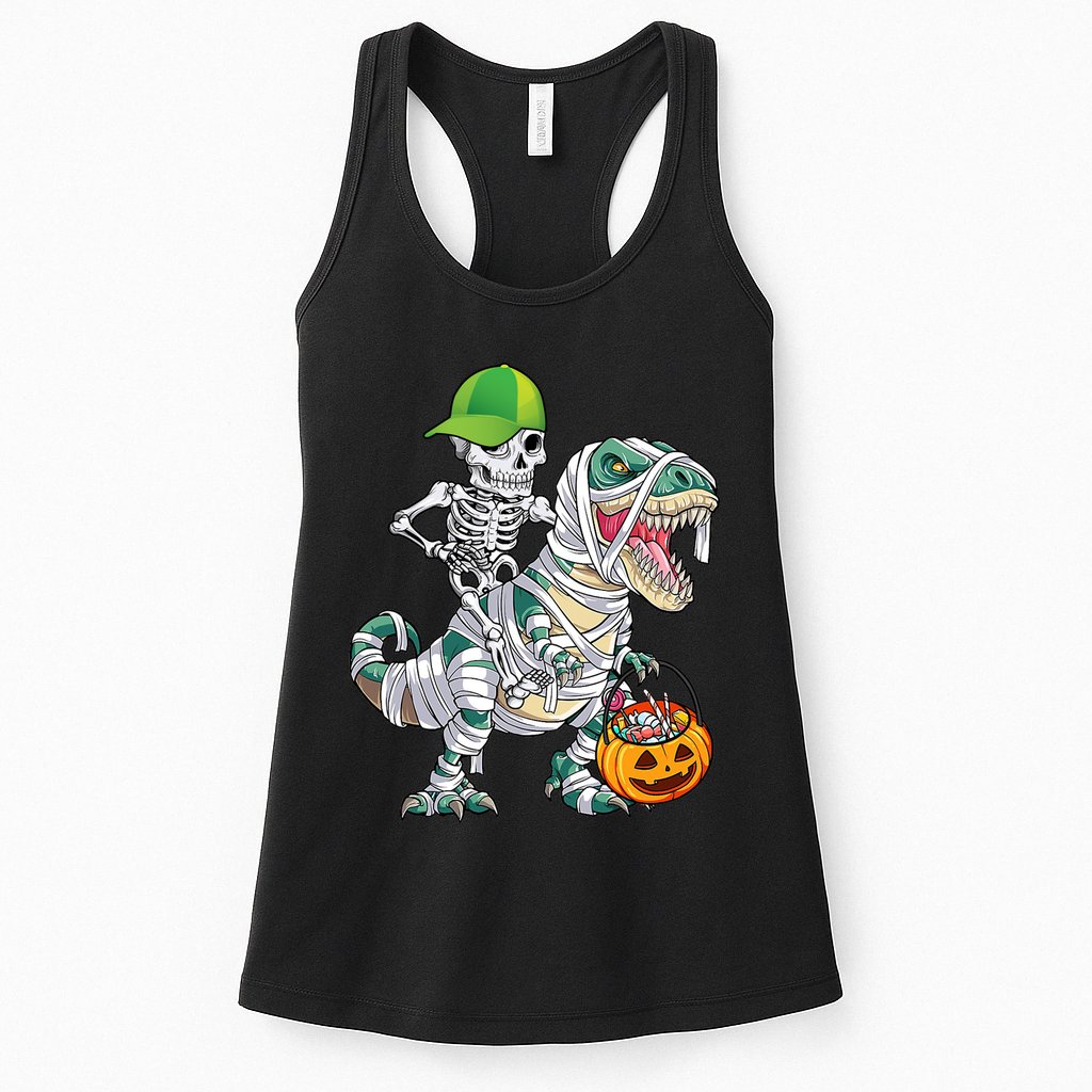 Cool Skeleton Dinosaur Halloween Trick Or Treat Womens Tank Top