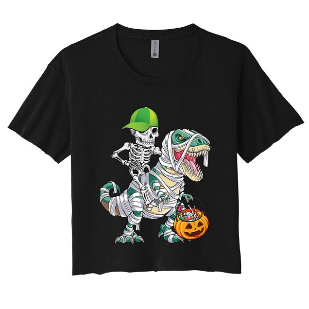 Cool Skeleton Dinosaur Halloween Trick Or Treat Crop Top