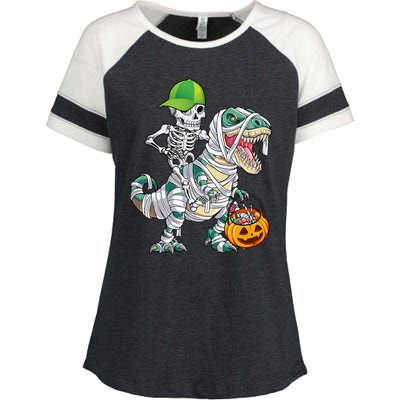 Cool Skeleton Dinosaur Halloween Trick Or Treat Enza Ladies Jersey Colorblock Tee